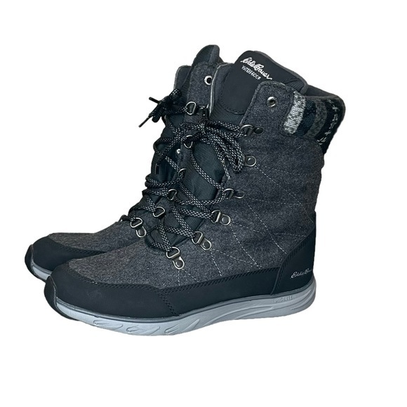 Eddie Bauer Waterproof Laurel Lace Boots Size 9 Dark Smoke Black Grey Snow Moon - Picture 1 of 9